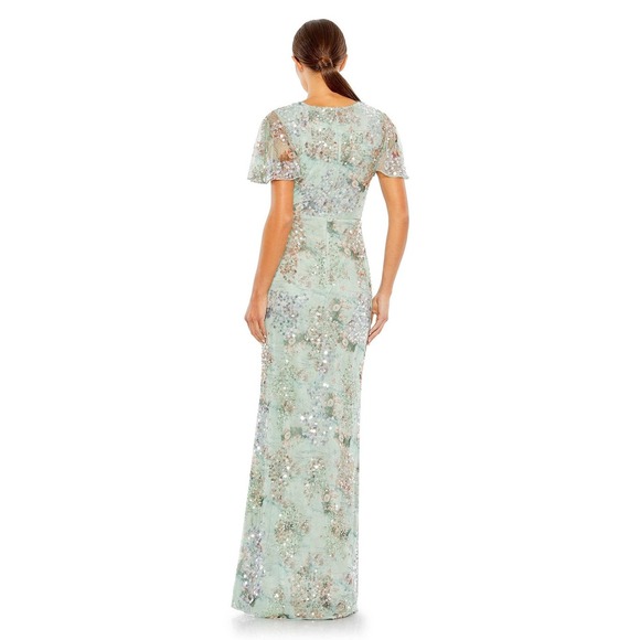 Mac Duggal NEW Seamist Green Embellished Butterfly Sleeve Faux Wrap Gown Size 16 - Picture 10 of 13